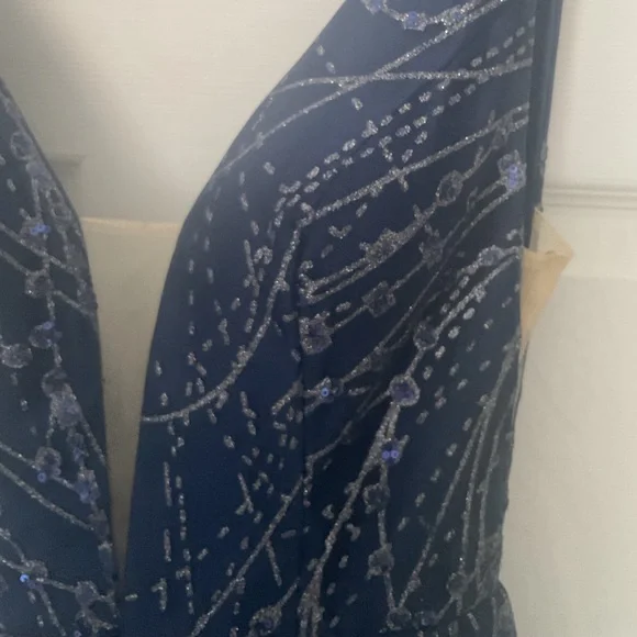 Full Length Navy Glitter Tulle and Satin Gown - Picture 9 of 16